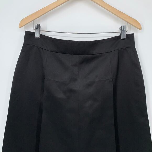 AKRIS 100% Silk Satin Box Pleated Midi A-line Full Knee Length Skirt, Black - Picture 2 of 9